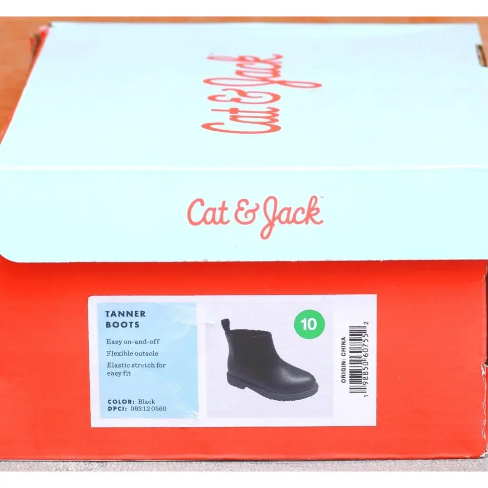 Cat & Jack Boys Tanner Chelsea Ankle Boots Black Vegan Faux Leather Size 10